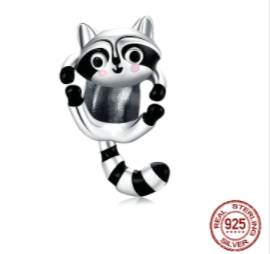 King He bracelet Raccoon Bunny, Chipmunk, Raccoon & Owl Charms for Pandora Style Bracelets Sterling Silver