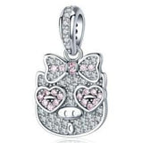 King He Fine Fashion Jewelry Charm Bow Pig Pig Charms, Pandora Style!  Thug Pig, Love You Pig and more!  Sterling Silver with CZ