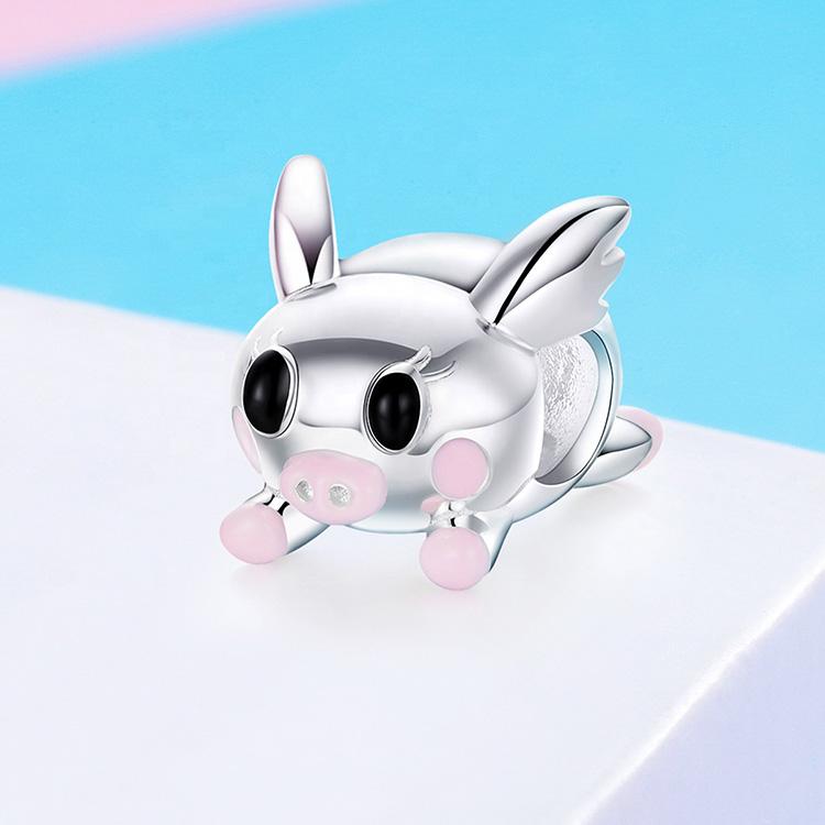King He Fine Fashion Jewelry Charm Flying Pig Pig Charms, Pandora Style!  Thug Pig, Love You Pig and more!  Sterling Silver with CZ