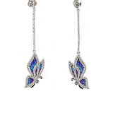 King He Fine Fashion Jewelry-Necklace Butterfly Earrings Blue Hanging Sterling Silver Enamel Butterfly Necklace with Swarovski Crystal Top of the Line!