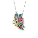 King He Fine Fashion Jewelry-Necklace Side Wing Sterling Silver Enamel Butterfly Necklace with Swarovski Crystal Top of the Line!