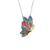 King He Fine Fashion Jewelry-Necklace Sterling Silver Enamel Butterfly Necklace with Swarovski Crystal Top of the Line!