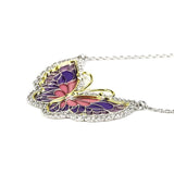 King He Fine Fashion Jewelry-Necklace Sterling Silver Enamel Butterfly Necklace with Swarovski Crystal Top of the Line!