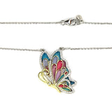 King He Fine Fashion Jewelry-Necklace Sterling Silver Enamel Butterfly Necklace with Swarovski Crystal Top of the Line!