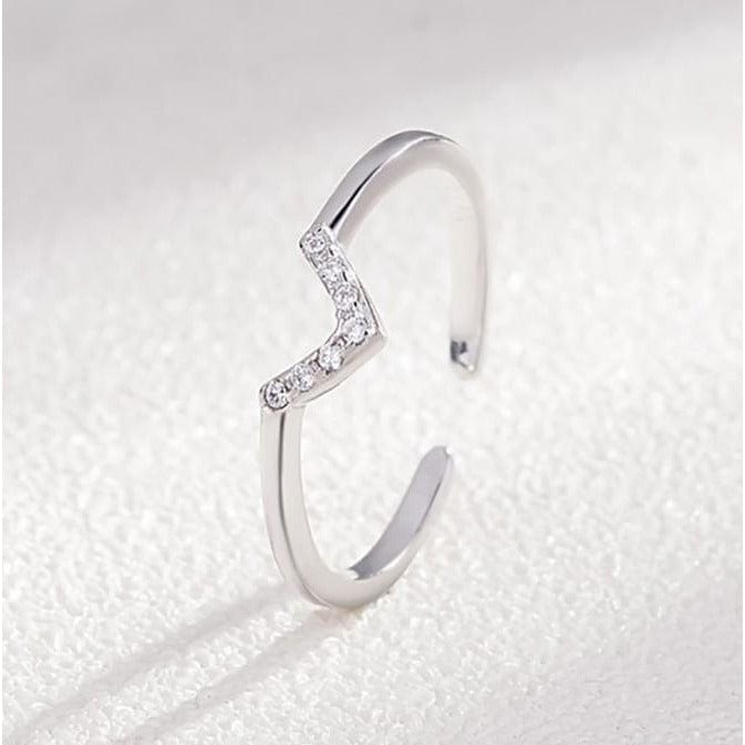 King He Fine Fashion Jewelry SET Ring Silver CZ "V" 925 Sterling Silver Ring, Perfect for Vegans to Share Your Kind Lifestyle