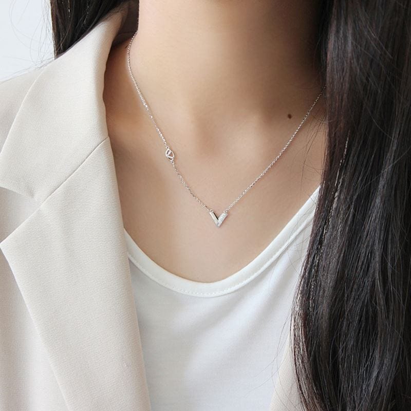 King He Fine Fashion Jewelry SET "V" Dainty Sterling Silver Necklace perfect for Vegans!