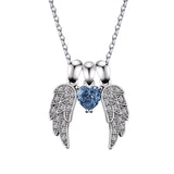 Koko Fine Fashion Jewelry-Necklace Blue Angel's Wings and Heart Necklace Sterling Silver Guardian Angel