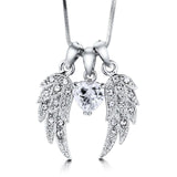 Koko Fine Fashion Jewelry-Necklace Clear Angel's Wings and Heart Necklace Sterling Silver Guardian Angel