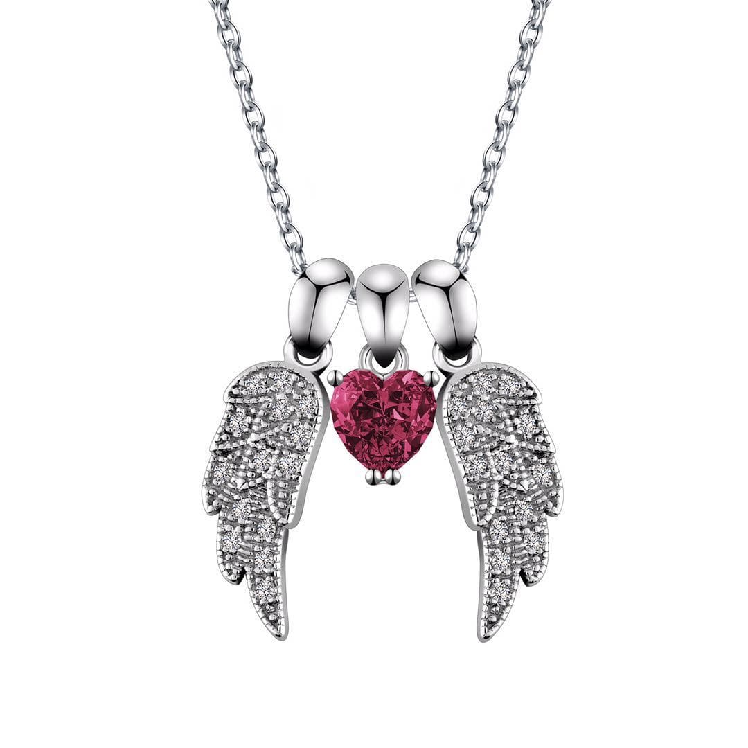 Koko Fine Fashion Jewelry-Necklace Red Angel's Wings and Heart Necklace Sterling Silver Guardian Angel