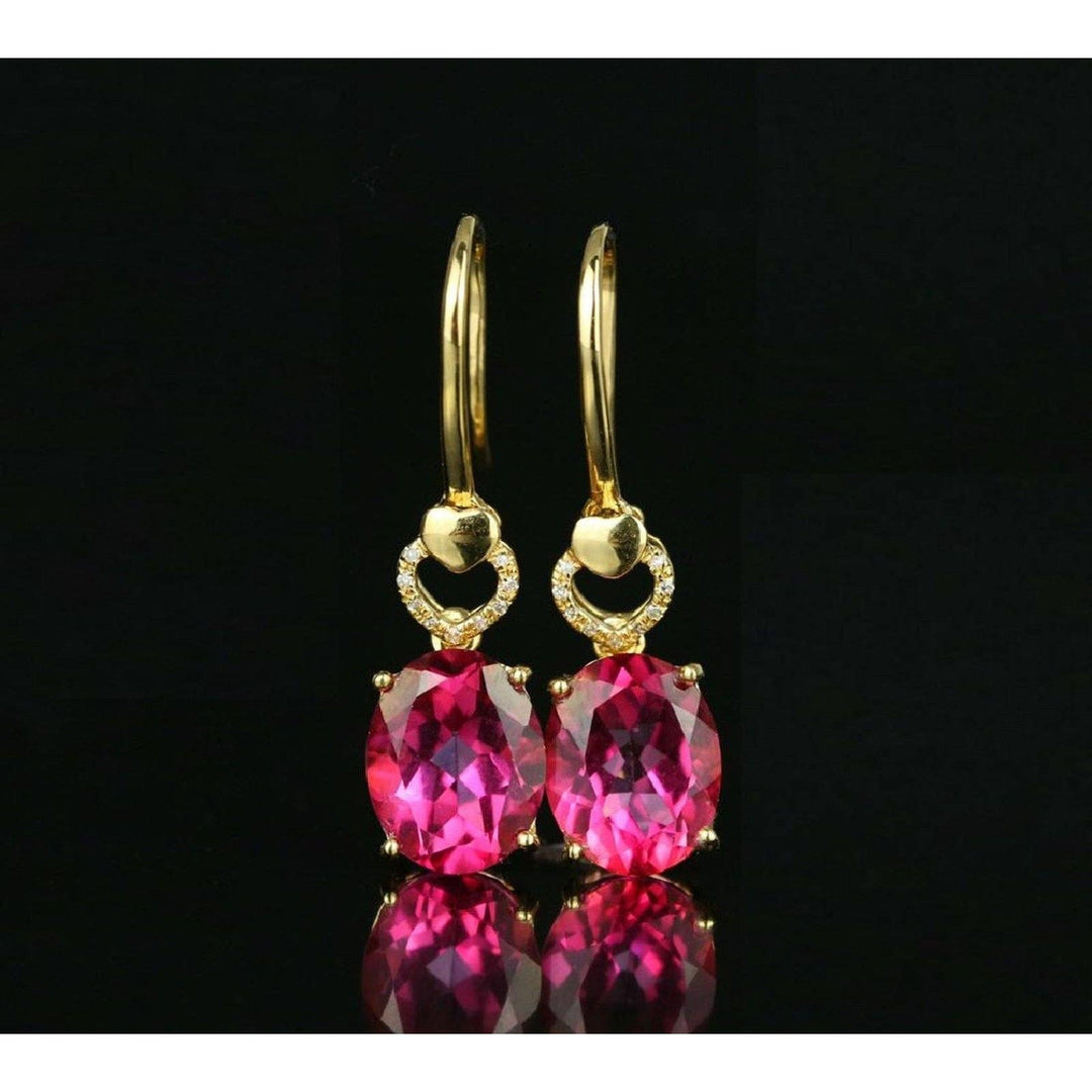 LA Fine Jewelry-Earrings Spectacular 18K Gold Pink Tourmaline and Diamond Earrings, 5.36 ctw