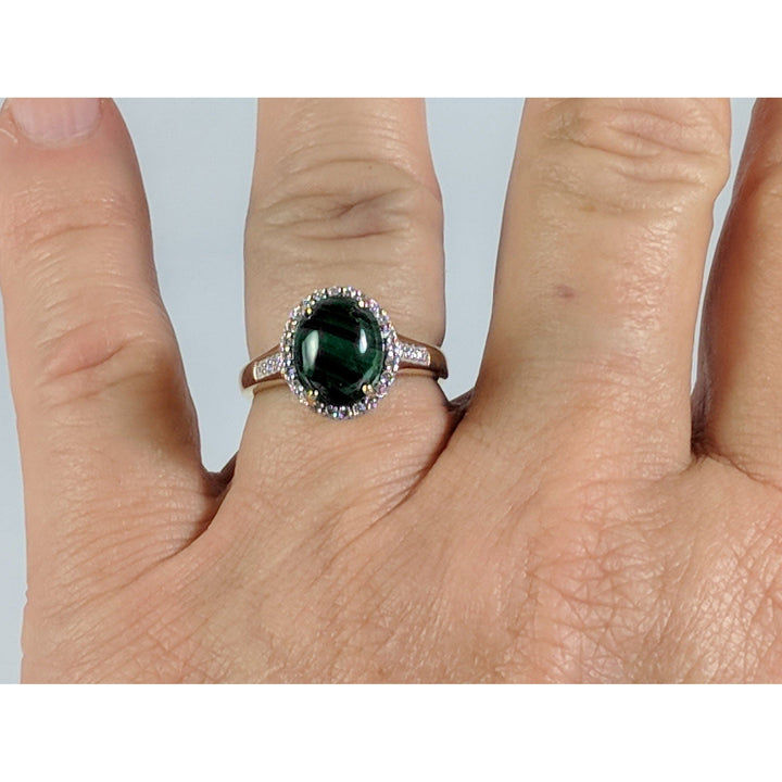 LA Fine Jewelry Rings Malachite & Diamond Halo Ring in 10K Yellow Gold-Perfect and Affordable Engagement Ring!
