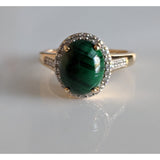 LA Fine Jewelry Rings Malachite & Diamond Halo Ring in 10K Yellow Gold-Perfect and Affordable Engagement Ring!