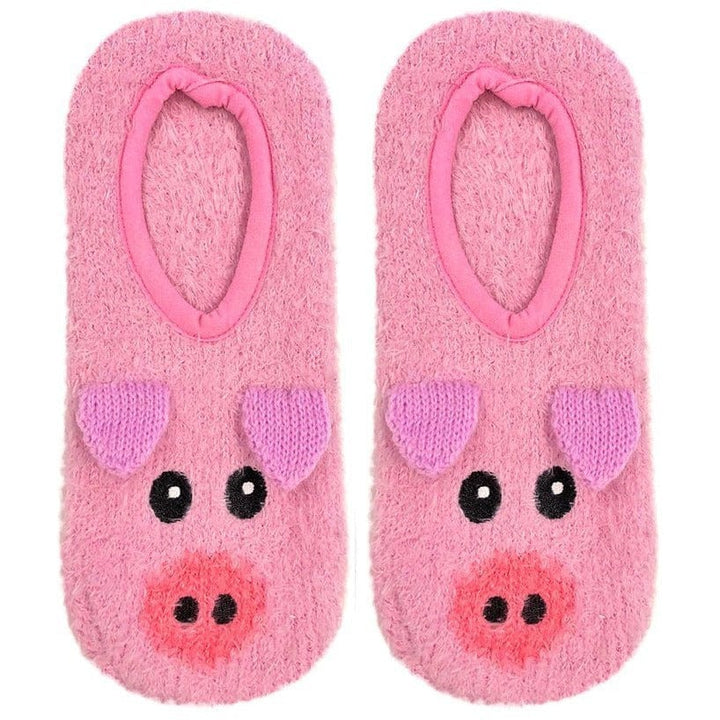 Living Royal animal Socks Pig Fuzzy Slipper Socks with Hoofie Grippies