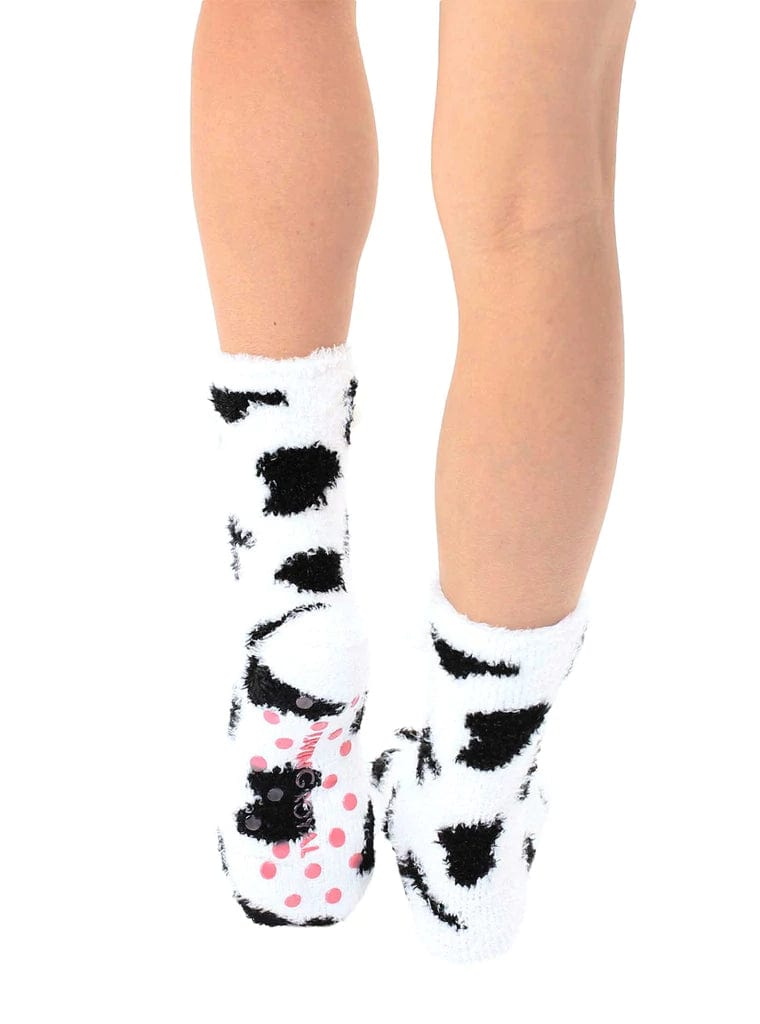 Living Royal Footwear Cow Crew Slipper Socks Soft and Fuzzy Women's