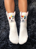 Living Royal Footwear Llama Crew Slipper Socks Soft and Fuzzy Women's