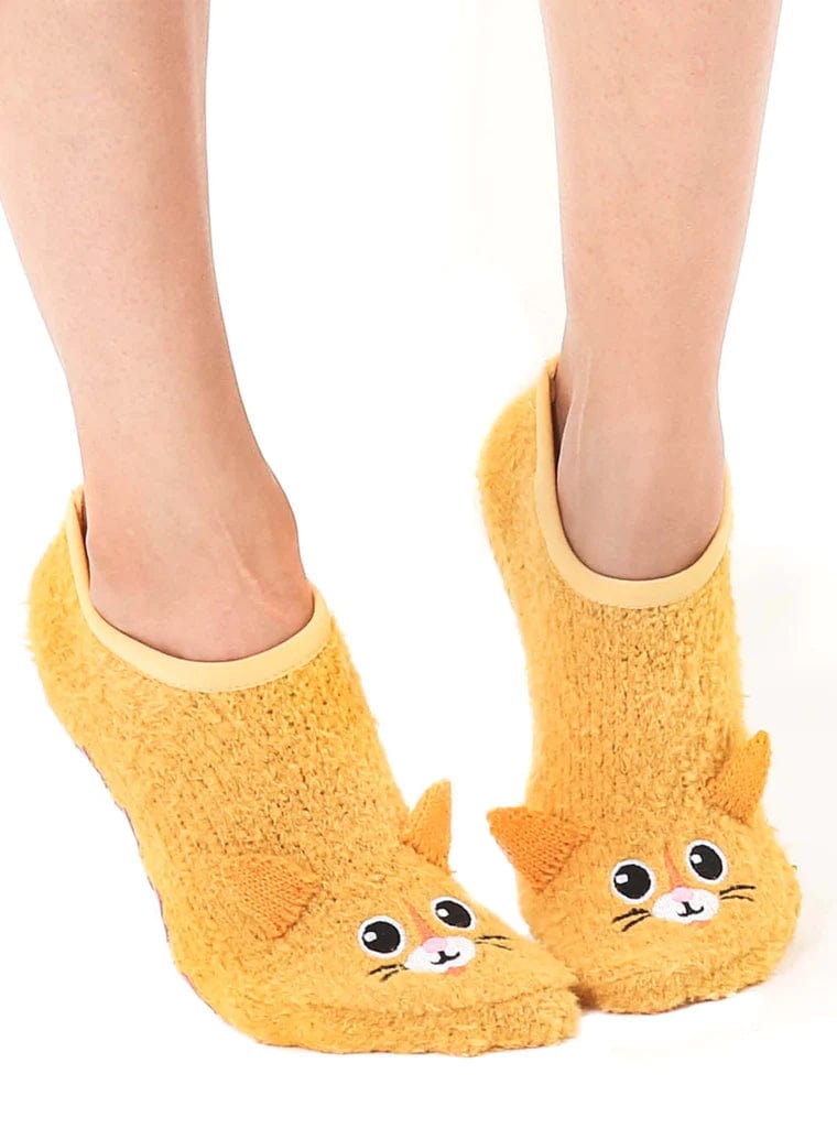 Living Royal Socks Orange Kitty Cat Fuzzy Footie Socks With Grips