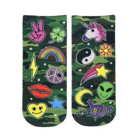 Living Royal Socks Peace Love Aliens and Unicorns Camo Color Ankle Socks *