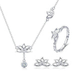 Lotus Flower Jewelry: Earrings, Necklace, Ring - All Sterling Silver & Elegant
