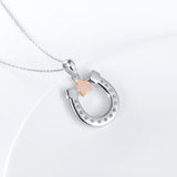 Lucky Horseshoe Sparkling Necklace Sterling Silver Rose Gold - The Pink Pigs, A Compassionate Boutique