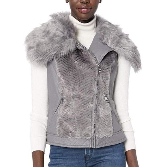 Guess Sleeveless Posh Faux-Fur Vest XS/S Stone Grey - The Pink Pigs, A Compassionate Boutique