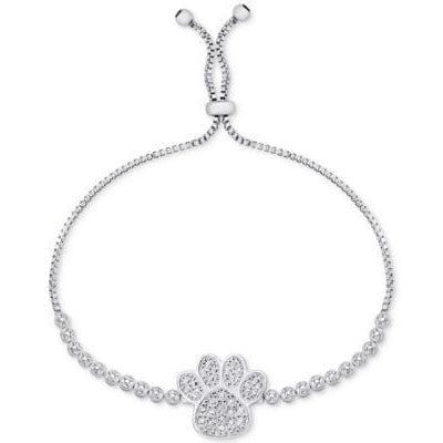 Macy's Fashion Bracelets Paw Slider Bracelet-Silver Plated with Sparkling Diamonds $100 Retail