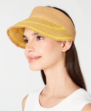 Macy's Hat yellow Womens Solid Straw Visor By INC