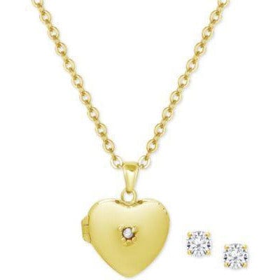 Macy's Jewelry SET-Fine Fashion 925 Silver Gold Locket Girl's Sterling Silver Earrings & Necklace Set