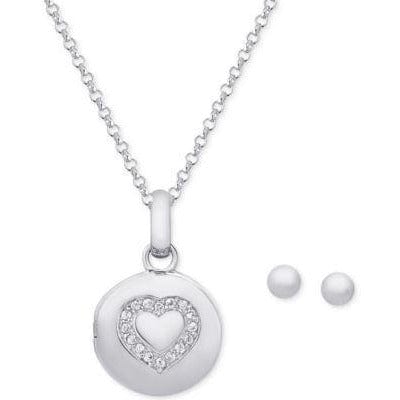 Macy's Jewelry SET-Fine Fashion 925 Silver Heart Locket Girl's Sterling Silver Earring & Necklace Set