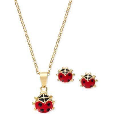 Macy's Jewelry SET-Fine Fashion 925 Silver Ladybug Girl's Sterling Silver Earring & Necklace Set