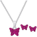 Macy's Jewelry SET-Fine Fashion 925 Silver Pink Butterfly Girl's Sterling Silver Earring & Necklace Set