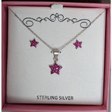 Macy's Jewelry SET-Fine Fashion 925 Silver Pink Stars Girl's Sterling Silver Earring & Necklace Set