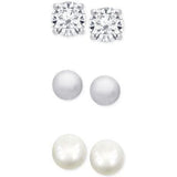 Macy's Kids Pearl Studs Girls' Sterling Silver Earring Sets