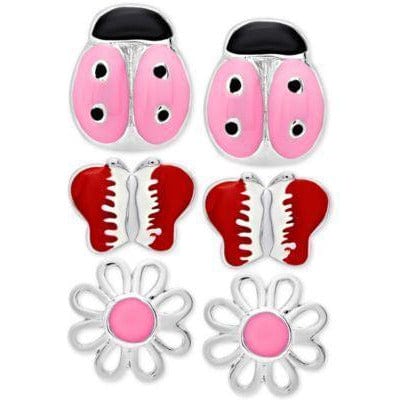 Macy's Kids Pink Lady Bug Girls' Sterling Silver Earring Sets