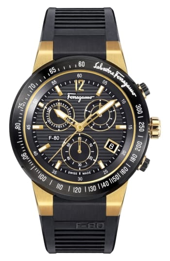 Macy's Watches Salvatore Ferragamo F-80 Chrono Rubber Strap Watch, 44mm NWT