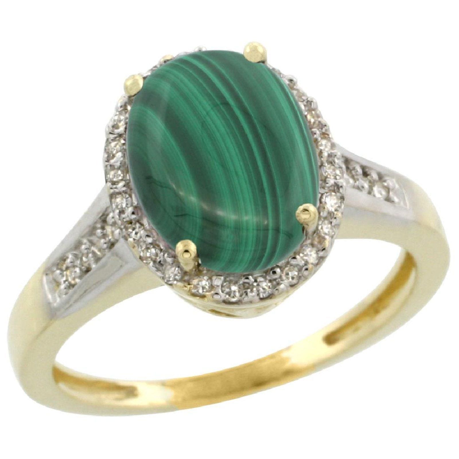 Malachite & Diamond Halo Ring in 10K Yellow Gold-Perfect and Affordable Engagement Ring! - The Pink Pigs, A Compassionate Boutique