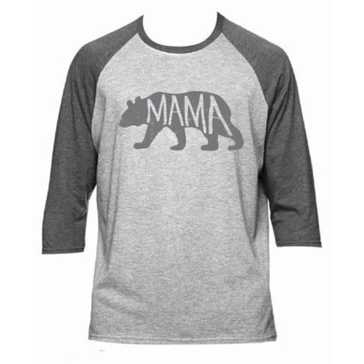 Mama Bear Baseball Style T Shirt in Heather Gray - The Pink Pigs, A Compassionate Boutique