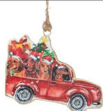 Doxie's in Pick-up Truck with Tree - Metal Ornaments