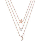 Michael Kors Rose Gold-Tone Stainless Steel Pavé Triple-Row Celestial Pendant Necklace
