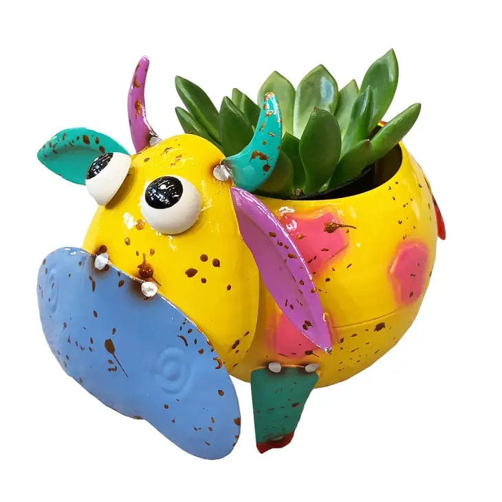 Mini Cow Planter Colorful Cute Painted and Enameled Metal Art