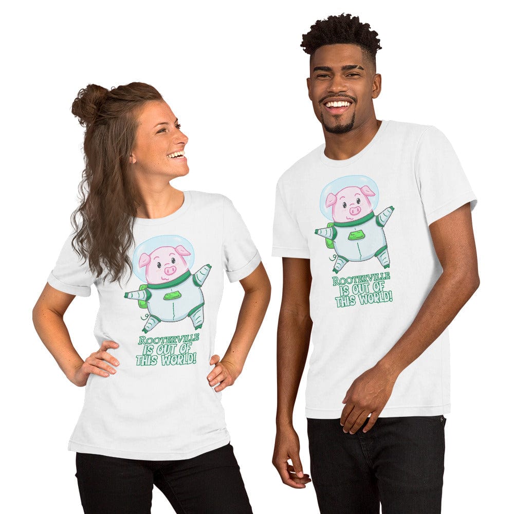Space Pig Rooterville is Out of this World - T-Shirt - The Pink Pigs, A Compassionate Boutique