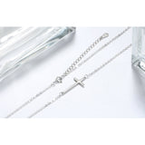 Monica-alibaba Fine Fashion Jewelry-Necklace Cross Sterling Silver Cross Necklace-Elegant Sideways Cross