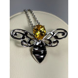 Monica Fashion Necklace Honey Bee Pendant with Sparkling Yellow CZ Head in 925 Silver