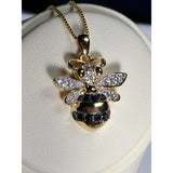 Monica Fine Fashion Jewelry-Necklace Bumble Bee Necklace-Cute Solid Sterling Silver Sparkling Bumble Bee