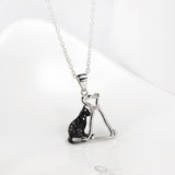 Monica Fine Fashion Jewelry-Necklace Cat and Dog Necklace and Paw Heart Ring in Sterling Silver with Black & White Cubic Zirconia, Adorable!