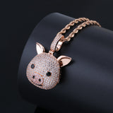 Monica Fine Fashion Jewelry-Necklace CZ Pig Pendant Sterling Silver or LRG Stainless Steel for Men