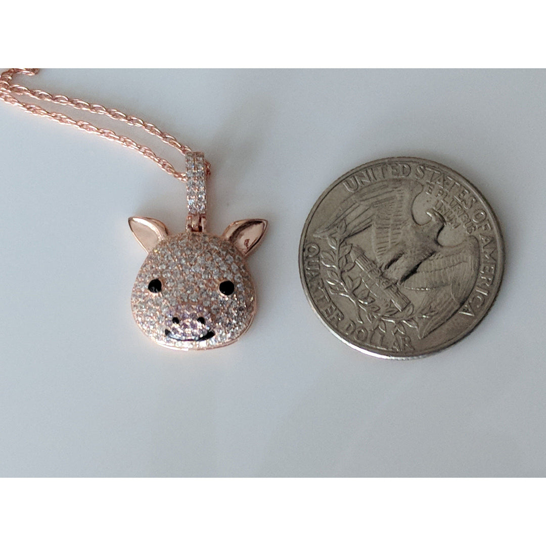 Monica Fine Fashion Jewelry-Necklace CZ Pig Pendant Sterling Silver or LRG Stainless Steel for Men