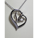 Monica Fine Fashion Jewelry-Necklace Mare & Foal Horse Head Heart Pendant Sterling Silver, Beautiful Gift for Horse Lovers!