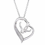 Monica Fine Fashion Jewelry-Necklace Mare & Foal Horse Head Heart Pendant Sterling Silver, Beautiful Gift for Horse Lovers!