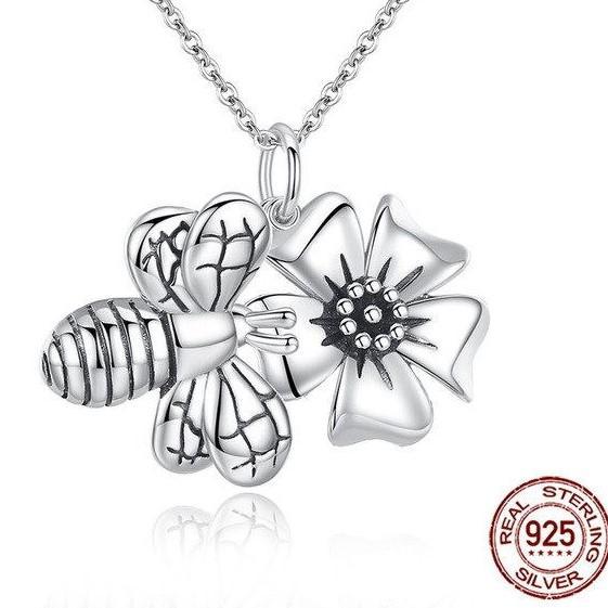 Monica Fine Fashion Jewelry-Necklace Necklace Honey Bee Necklace and Earrings SET-Cutest Little Bees! Sterling Silver