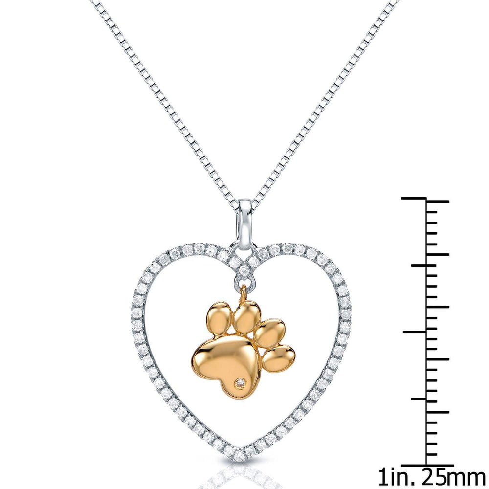Monica Fine Fashion Jewelry-Necklace Paw in a Heart Necklace in Sterling Silver with Cubic Zirconia-Unique and Beautiful!